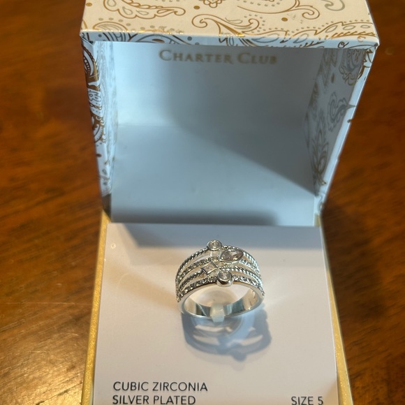 NWT Charter Club Silver Plated Ring Cubic Zirconia Size 5 - Picture 2 of 5